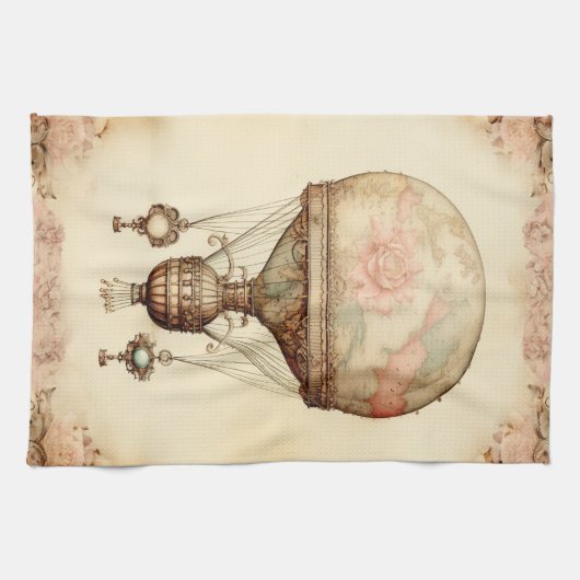  Steampunk Bloemen Hete Luchtballon Theedoek (Horizontaal)