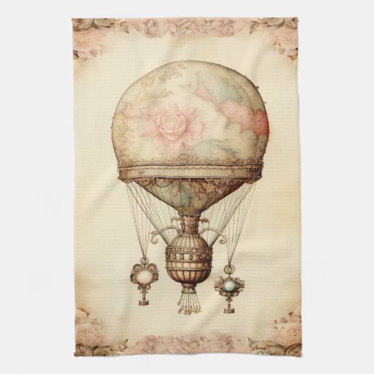 Steampunk Bloemen Hete Luchtballon Theedoek (Verticaal)