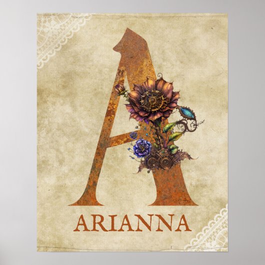 Steampunk Bloemen letter A Poster (Voorkant)