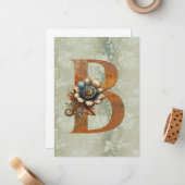 Steampunk Bloemen Letter B Note Cards Notitiekaartje (Voorkant / Achterkant in situ)