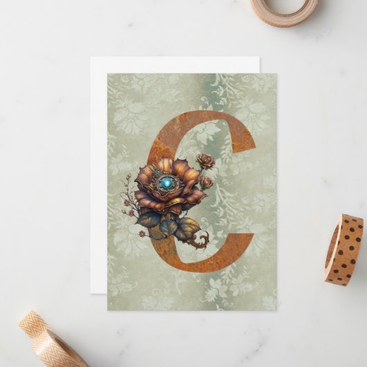  Steampunk Bloemen Letter C Note Cards Notitiekaartje (Voorkant / Achterkant in situ)