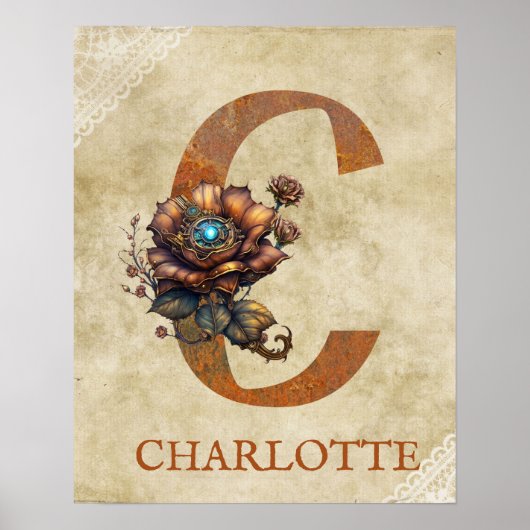 Steampunk Bloemen letter C Poster (Voorkant)