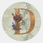  Steampunk Bloemen Letter D Ronde Sticker (Voorkant)