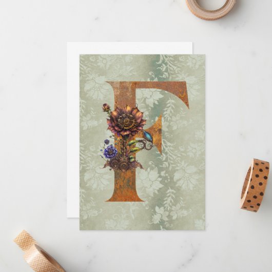  Steampunk Bloemen Letter F Note Cards Notitiekaartje (Voorkant / Achterkant in situ)
