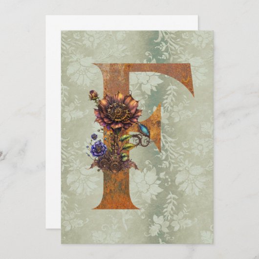 Steampunk Bloemen Letter F Note Cards Notitiekaartje (Voorkant / Achterkant)