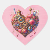 Steampunk Bloemen Roze en Gouden Hart Sticker (Voorkant)