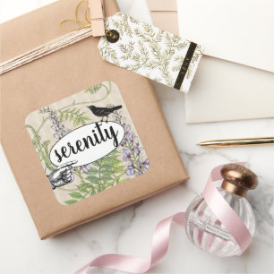 Steampunk Bloemen Zwarte Vogel Schuur Hout Graan Vierkante Sticker