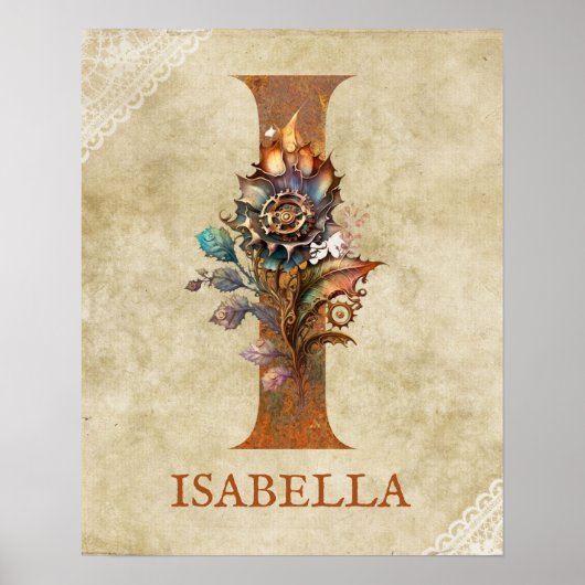 Steampunk Bloemenbrief I Poster (Voorkant)