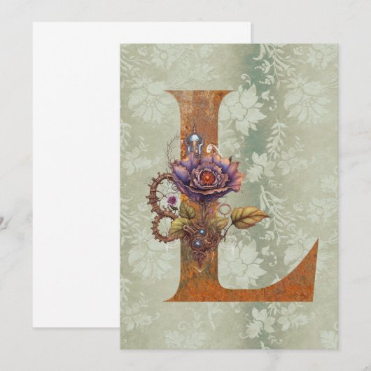 Steampunk Bloemenbrief L Nota Kaarten Notitiekaartje (Voorkant / Achterkant)