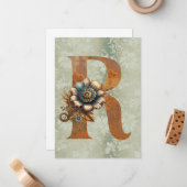  Steampunk Bloemenbrief R Nota Kaarten Notitiekaartje (Voorkant / Achterkant in situ)
