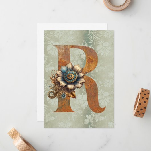  Steampunk Bloemenbrief R Nota Kaarten Notitiekaartje (Voorkant / Achterkant in situ)