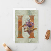 Steampunk Bloemenletter H Notitiekaarten Notitiekaartje (Voorkant / Achterkant in situ)