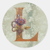  Steampunk Bloemenletter L Ronde Sticker (Voorkant)