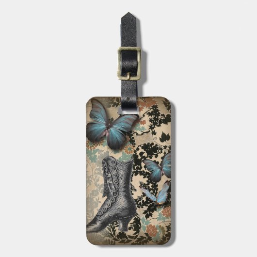 steampunk bloemenvlinder  Victoriaans schoen Bagagelabel (Voorkant verticaal)