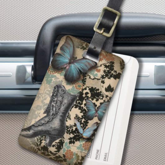 steampunk bloemenvlinder  Victoriaans schoen Bagagelabel