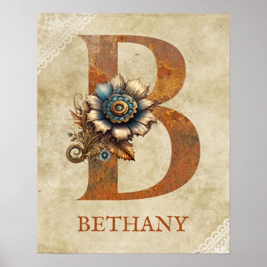 Steampunk Bloemletter B Poster (Voorkant)