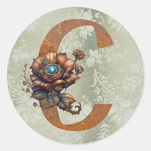  Steampunk Bloemletter C Ronde Sticker (Voorkant)