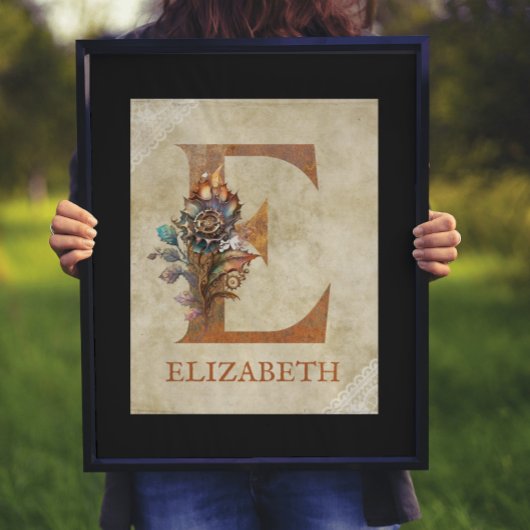 Steampunk Bloemletter E Poster