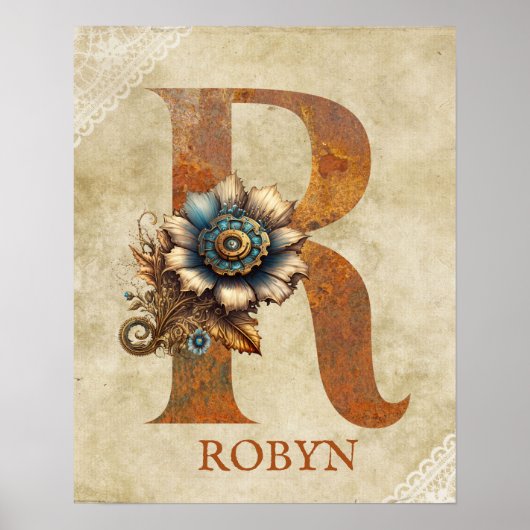 Steampunk Bloemletter R Poster (Voorkant)