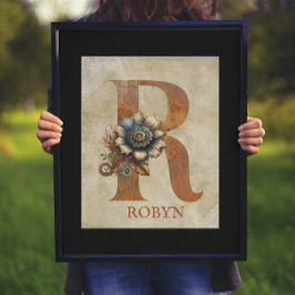 Steampunk Bloemletter R Poster