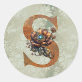  Steampunk Bloemletter S Ronde Sticker (Voorkant)