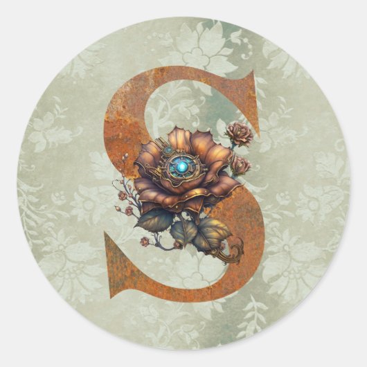  Steampunk Bloemletter S Ronde Sticker (Voorkant)