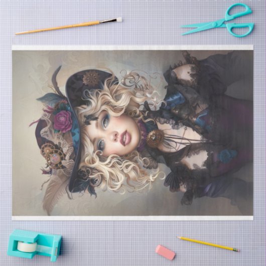 Steampunk Blonde-Lady Cogsworth Decoupage Tissuepapier (Craft)