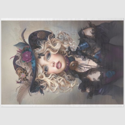 Steampunk Blonde-Lady Cogsworth Decoupage Tissuepapier (Voorkant)