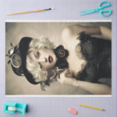 Steampunk Blondine Lady in Zwart Decoupage Tissuepapier (Craft)