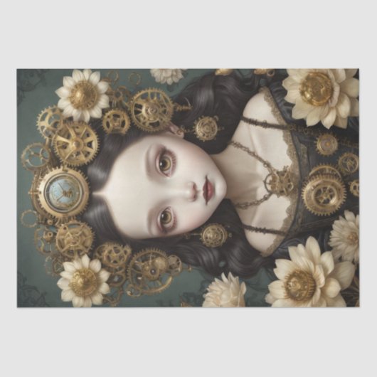 Steampunk Blossom Meisje - Decoupage - Tissuepapier (Voorkant)