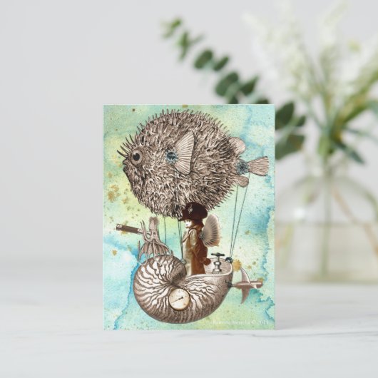 Steampunk Blowfish Mobile Briefkaart (Staand voorkant)