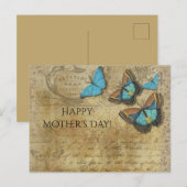  Steampunk Blue Butterflies op het perkament Briefkaart (Voorkant / Achterkant)