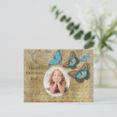  Steampunk Blue Butterflies op het perkament Briefkaart (Staand voorkant)