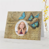  Steampunk Blue Butterflies op het perkament Kaart (Gele Bloem)