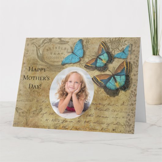  Steampunk Blue Butterflies op het perkament Kaart (Voorkant)