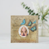 Steampunk Blue Butterflies op het perkament Kaart (Staand voorkant)