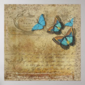  Steampunk Blue Butterflies op het perkament Poster (Voorkant)