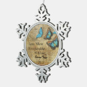  Steampunk Blue Butterflies op het perkament Tin Sneeuwvlok Ornament (Rechts)