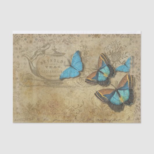 Steampunk Blue Butterflies op het perkament Tissuepapier (Voorkant)