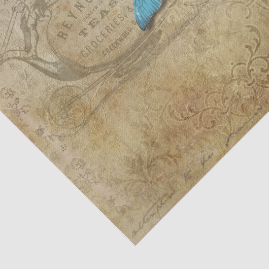 Steampunk Blue Butterflies op het perkament Tissuepapier (Detail)