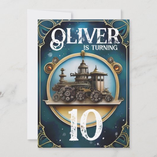 Steampunk Blue Copper verjaardagsfeestje Kaart (Voorkant)