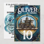 Steampunk Blue Copper verjaardagsfeestje Kaart (Voorkant / Achterkant)