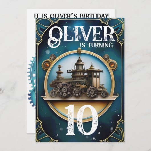 Steampunk Blue Copper verjaardagsfeestje Kaart (Voorkant / Achterkant)