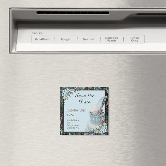 Steampunk Blue Floral Wedding Save the Date Magnet (Insitu (Vaatwasser))