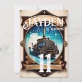 Steampunk Blue Gold verjaardagsfeestje uitnodiging (Voorkant)