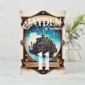 Steampunk Blue Gold verjaardagsfeestje uitnodiging (Staand voorkant)