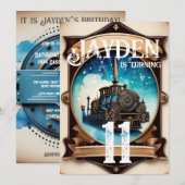 Steampunk Blue Gold verjaardagsfeestje uitnodiging (Voorkant / Achterkant)