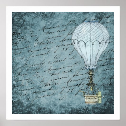 Steampunk Blue-, hotline luchtballon schrijven Poster (Voorkant)