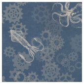 Steampunk blue Octopus Fabric Stof (Close Up)