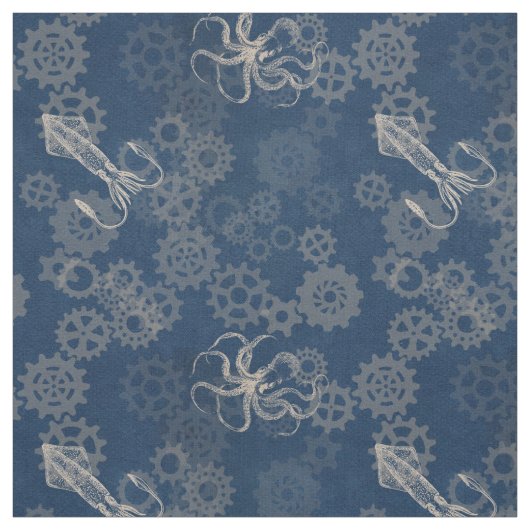 Steampunk blue Octopus Fabric Stof (Swatch)